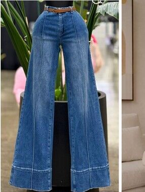 High-Rise Wide-Leg Flare Jeans in Denim Blue